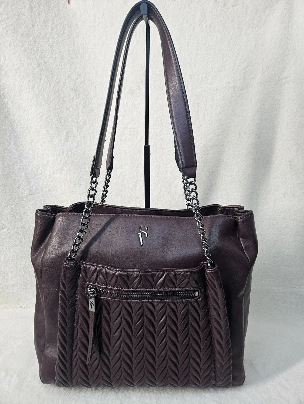 Simply Vera Quilted Shoulder Tote in Plum with Chain-Strap Detail